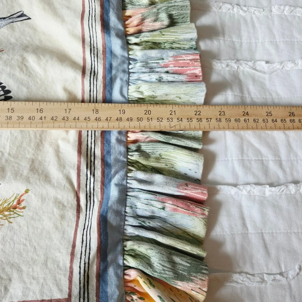Handmade Warblers Bird Pillow Sham 22x22 Ruffle Cottagecore Nature Print Zipper